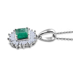 Luxuriant - AAA Premium Zambian Emerald & Lab Grown Diamond (SI/G-H) Halo Pendant with Chain (Size 20) in Rhodium Overlay Sterling Silver 1.12 Ct._4480376_3