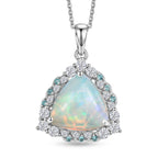 Ethiopian Opal,  Moissanite,  Paraiba Tourmaline Pendant with Torn Chain 19DC (Size 18) in Rhodium Overlay Sterling Silver 0.59 ct  4.140  Ct._4480893