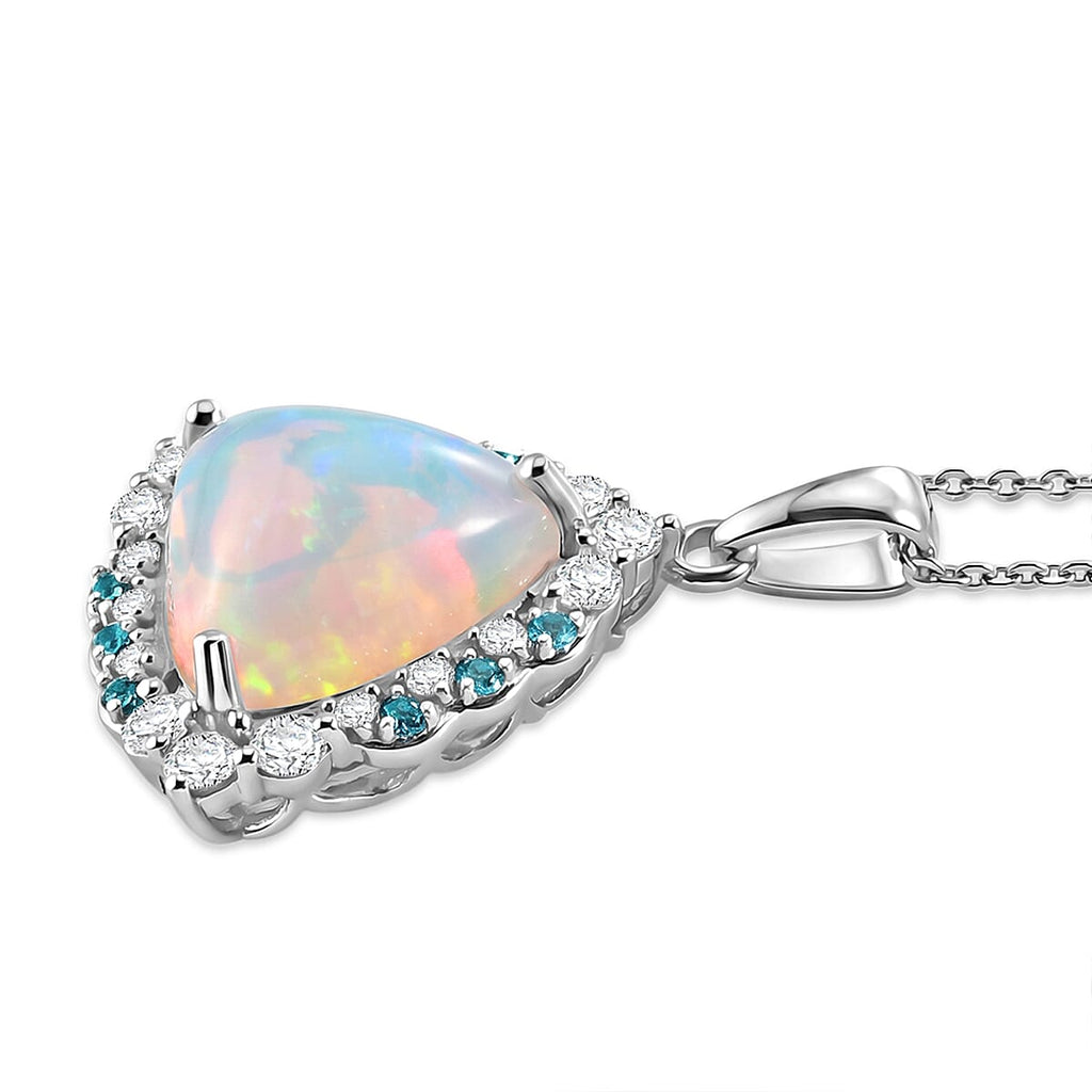 Ethiopian Opal,  Moissanite,  Paraiba Tourmaline Pendant with Torn Chain 19DC (Size 18) in Rhodium Overlay Sterling Silver 0.59 ct  4.140  Ct._4480893_3