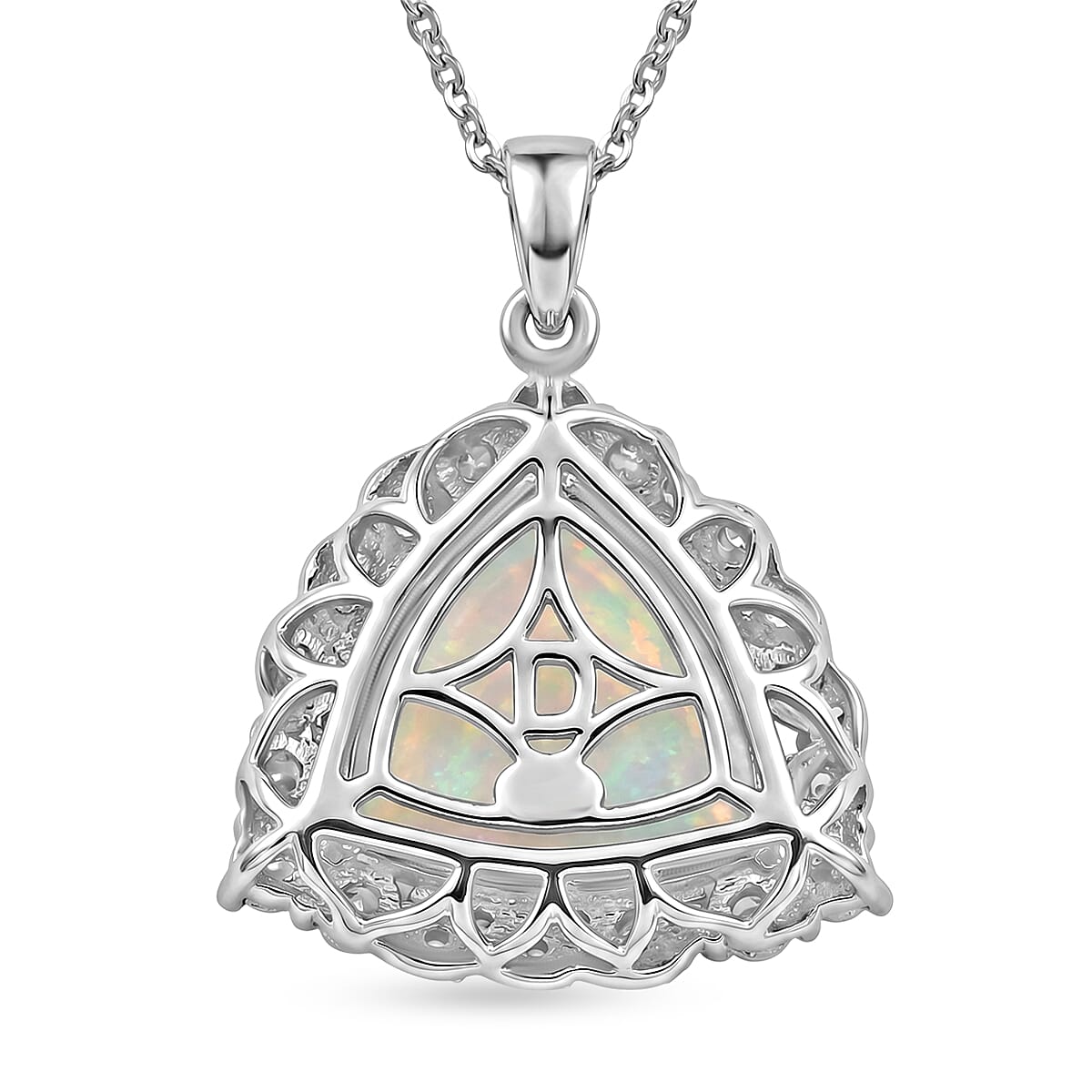 Ethiopian Opal,  Moissanite,  Paraiba Tourmaline Pendant with Torn Chain 19DC (Size 18) in Rhodium Overlay Sterling Silver 0.59 ct  4.140  Ct. 4480893 4