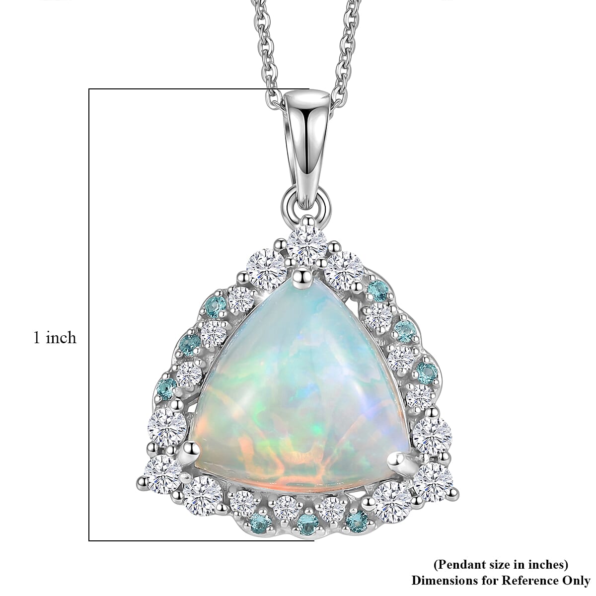Ethiopian Opal,  Moissanite,  Paraiba Tourmaline Pendant with Torn Chain 19DC (Size 18) in Rhodium Overlay Sterling Silver 0.59 ct  4.140  Ct. 4480893 5
