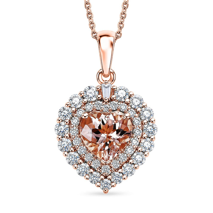 Morganite, Moissanite Pendant with Torn Chain 19DC (Size 18) in 18K Rose Gold Vermeil Sterling Silver 2 Ct. 4480972 1