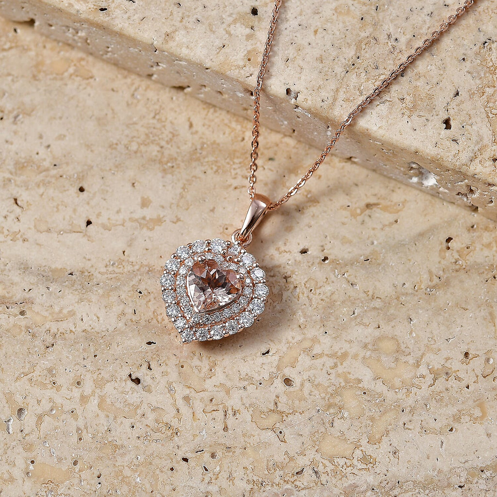 Morganite,  Moissanite Pendant with Torn Chain 19DC (Size 18) in 18K RG Vermeil Sterling Silver 0.54 ct  2.040  Ct._4480972_1