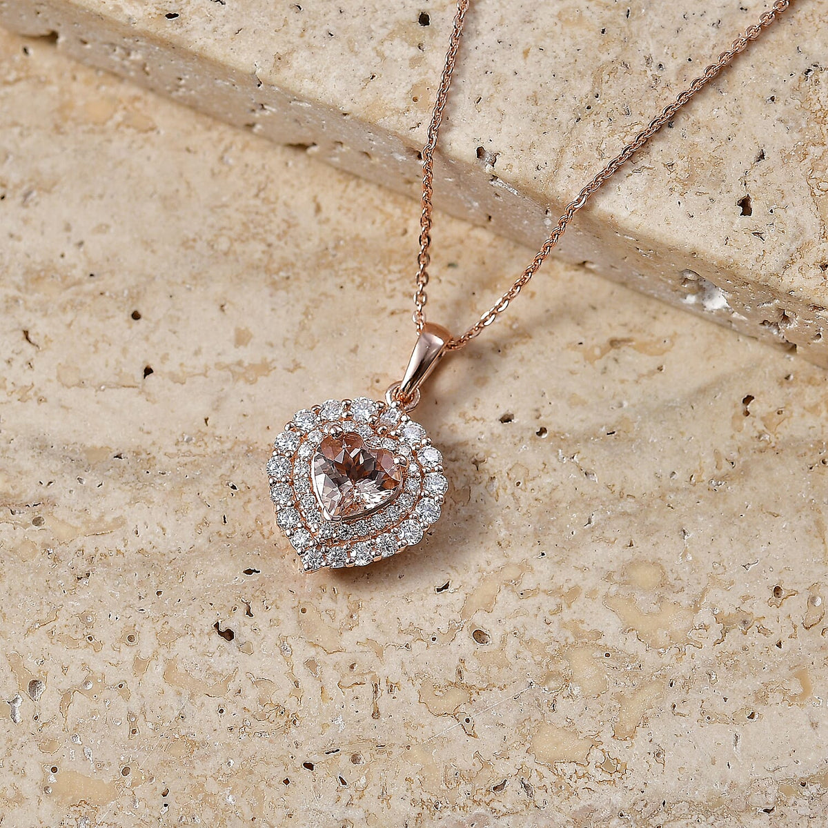 Morganite,  Moissanite Pendant with Torn Chain 19DC (Size 18) in 18K RG Vermeil Sterling Silver 0.54 ct  2.040  Ct. 4480972 1