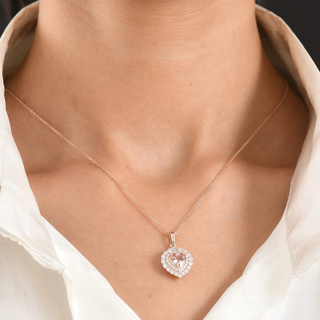 Morganite,  Moissanite Pendant with Torn Chain 19DC (Size 18) in 18K RG Vermeil Sterling Silver 0.54 ct  2.040  Ct._4480972_2