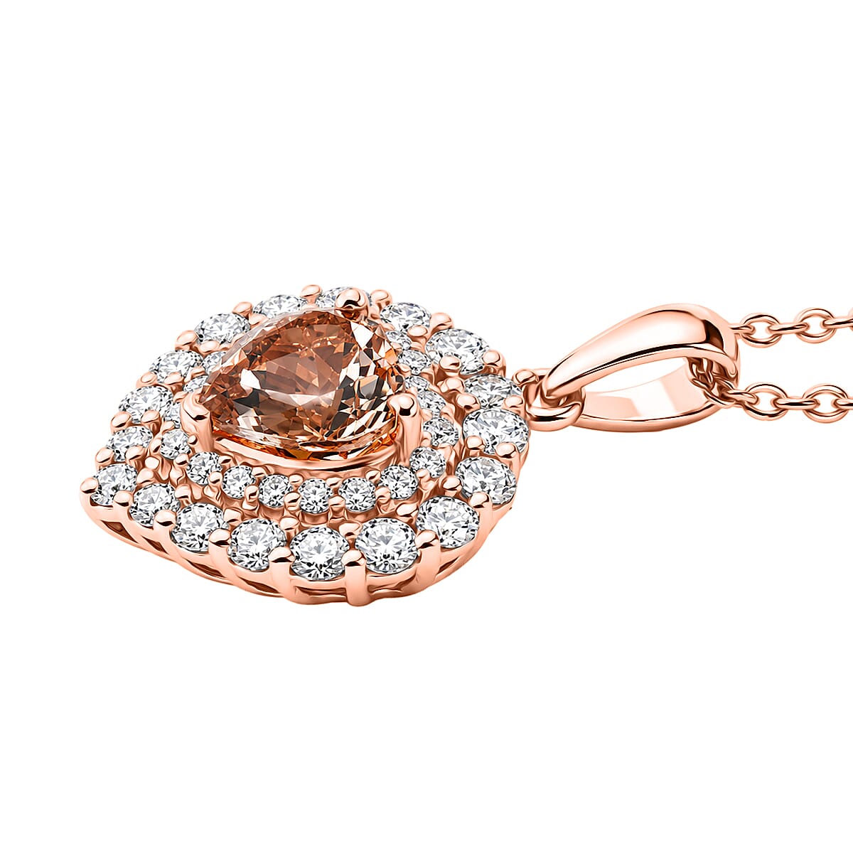 Morganite,  Moissanite Pendant with Torn Chain 19DC (Size 18) in 18K RG Vermeil Sterling Silver 0.54 ct  2.040  Ct. 4480972 3
