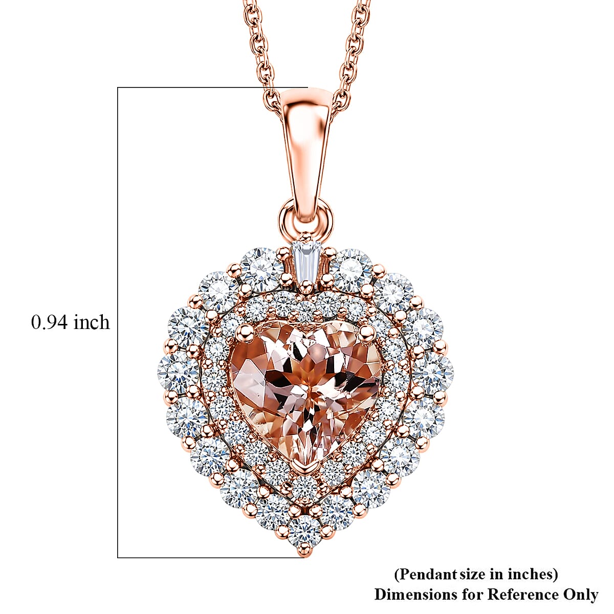 Morganite,  Moissanite Pendant with Torn Chain 19DC (Size 18) in 18K RG Vermeil Sterling Silver 0.54 ct  2.040  Ct. 4480972 5
