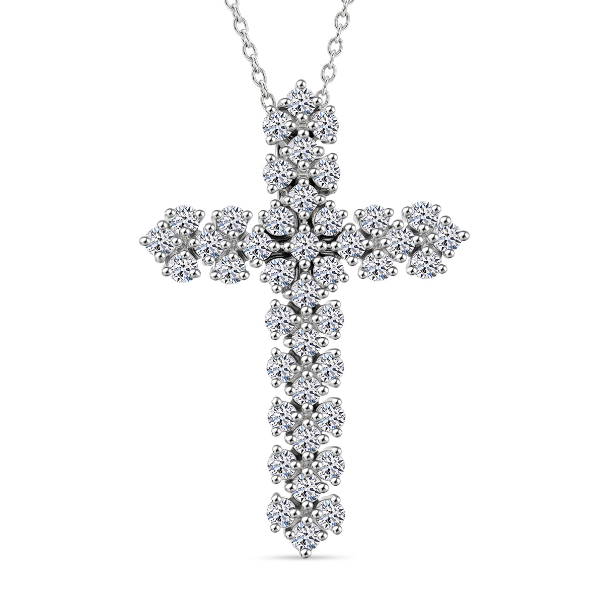 LUXURIANT 1 Ct. Lab Grown Diamond Cross Pendant with (Size 18-2 Ext) in Rhodium Overlay Sterling Silver (SI-G-H) V32601543 0
