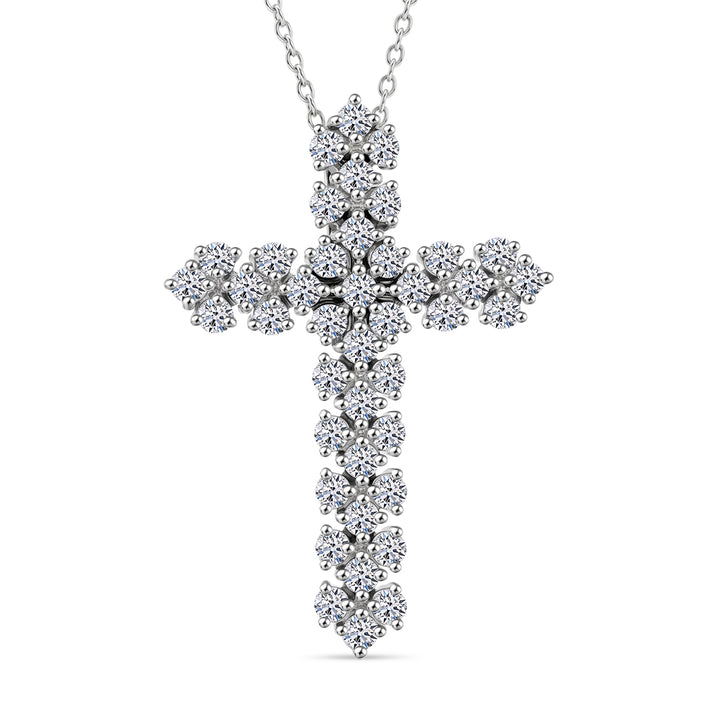 LUXURIANT 1 Ct. Lab Grown Diamond Cross Pendant with (Size 18-2 Ext) in Rhodium Overlay Sterling Silver (SI-G-H) 4481123 1