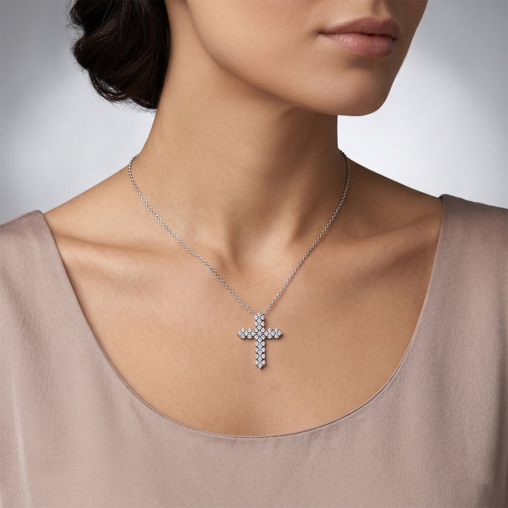 LUXURIANT 1 Ct. Lab Grown Diamond Cross Pendant with (Size 18-2 Ext) in Rhodium Overlay Sterling Silver (SI-G-H) 4481123 2