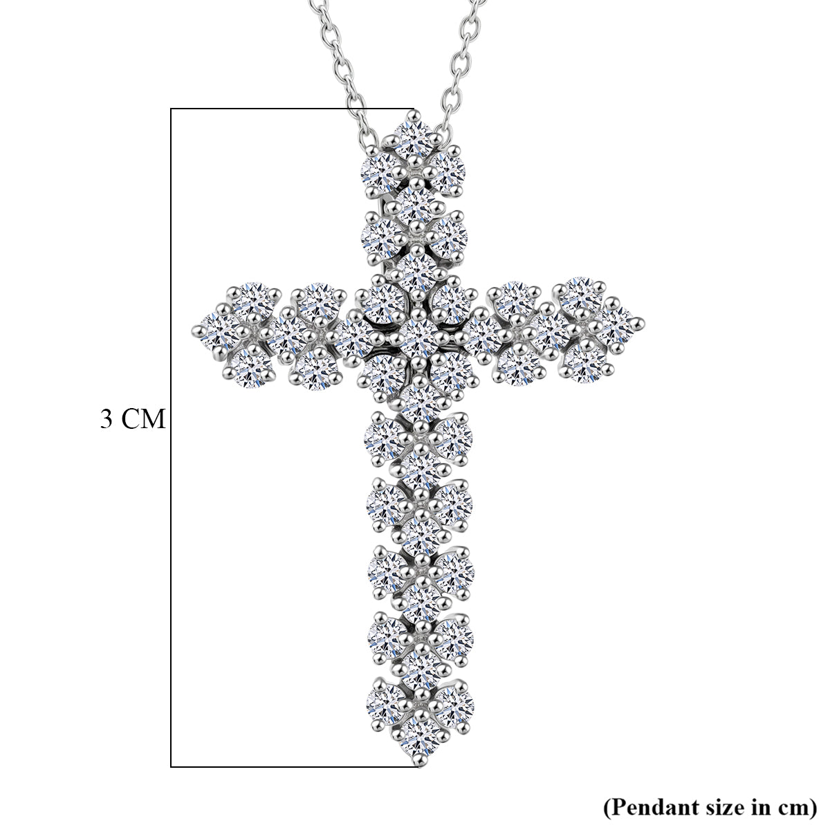 LUXURIANT 1 Ct. Lab Grown Diamond Cross Pendant with (Size 18-2 Ext) in Rhodium Overlay Sterling Silver (SI-G-H) V32601543 6