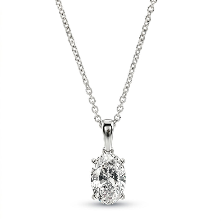 LUXURIANT 2 Ct. Lab Grown Diamond Oval-Cut Solitaire Pendant with Chain (Size 20) in Rhodium Overlay Sterling Silver, SGL Certified (SI-G-H) 4481304 1