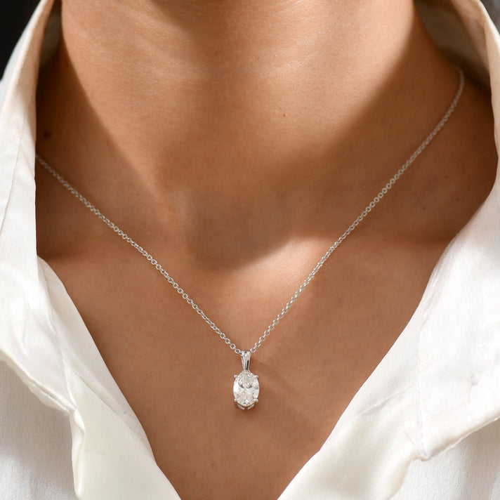 LUXURIANT 2 Ct. Lab Grown Diamond Oval-Cut Solitaire Pendant with Chain (Size 20) in Rhodium Overlay Sterling Silver, SGL Certified (SI-G-H) 4481304 2