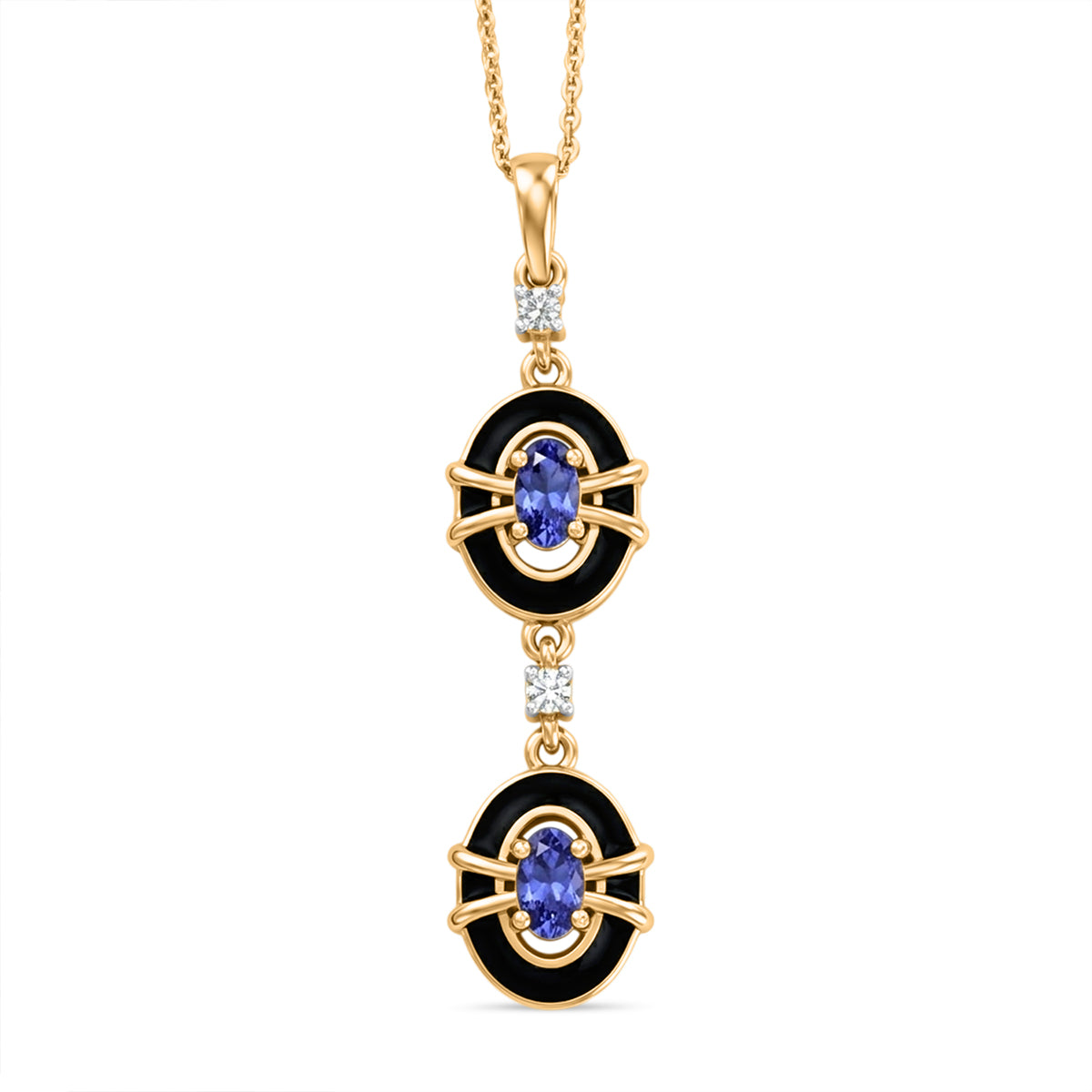 D'Joy - Tanzanite &amp; White Zircon Drop Pendant with Chain (Size 20) in 18K Vermeil Yellow Gold Plated Sterling Silver V32528567 0