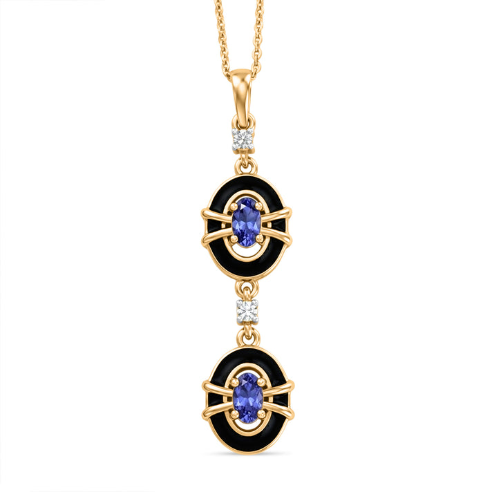 D'Joy - Tanzanite &amp; White Zircon Drop Pendant with Chain (Size 20) in 18K Vermeil Yellow Gold Plated Sterling Silver 4481402 1