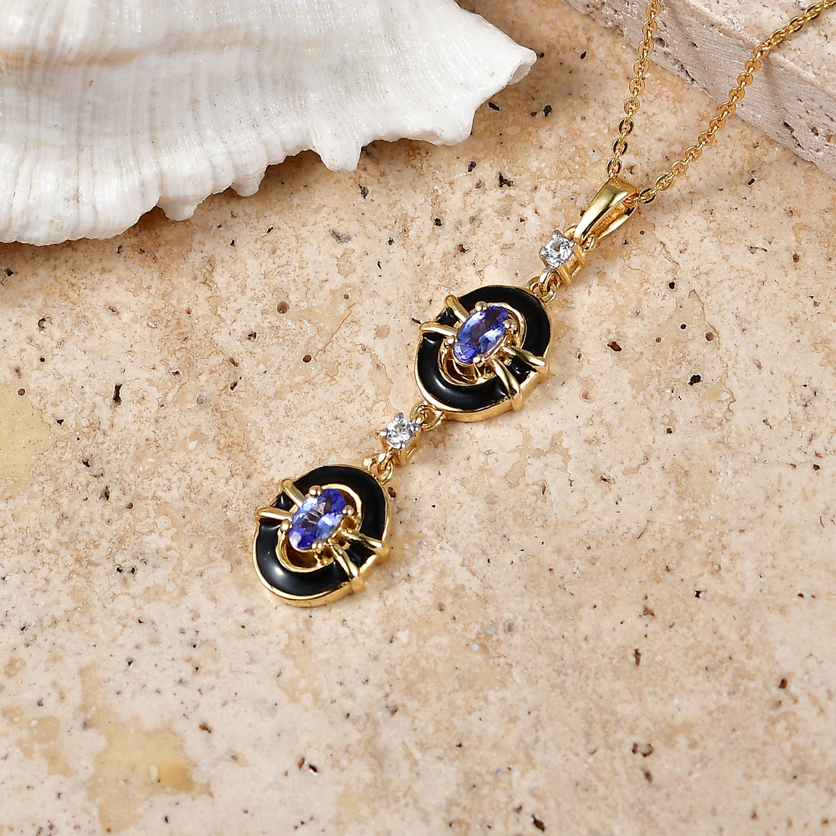 D'Joy - Tanzanite &amp; White Zircon Drop Pendant with Chain (Size 20) in 18K Vermeil Yellow Gold Plated Sterling Silver V32528567 3