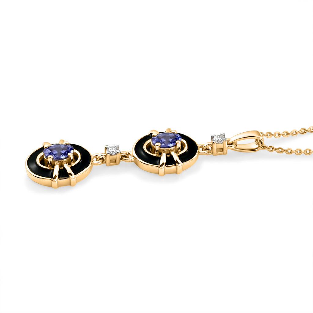 D'Joy - Tanzanite & White Zircon Drop Pendant with Chain (Size 20) in 18K Vermeil Yellow Gold Plated Sterling Silver_4481402_3