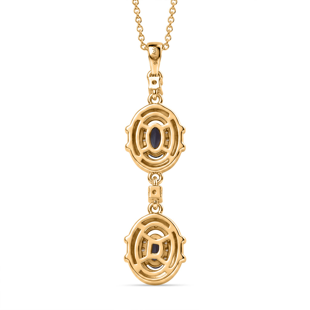 D'Joy - Tanzanite & White Zircon Drop Pendant with Chain (Size 20) in 18K Vermeil Yellow Gold Plated Sterling Silver_4481402_4