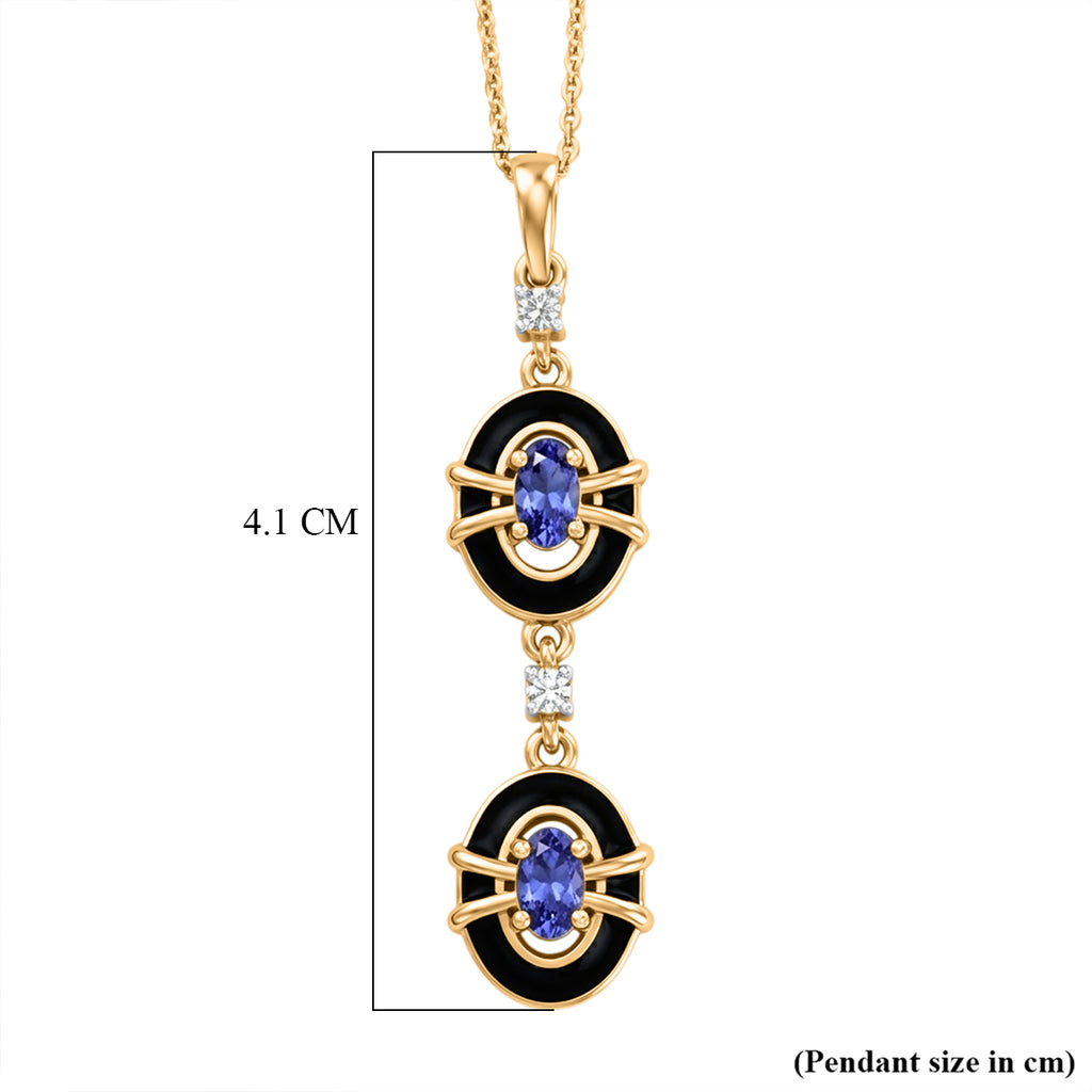 D'Joy - Tanzanite & White Zircon Drop Pendant with Chain (Size 20) in 18K Vermeil Yellow Gold Plated Sterling Silver_4481402_5