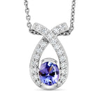 D'Joy - Tanzanite & White Zircon Drop Pendant with Chain (Size 20) in Platinum Overlay Sterling Silver_4481404