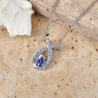 D'Joy - Tanzanite & White Zircon Drop Pendant with Chain (Size 20) in Platinum Overlay Sterling Silver_4481404_2