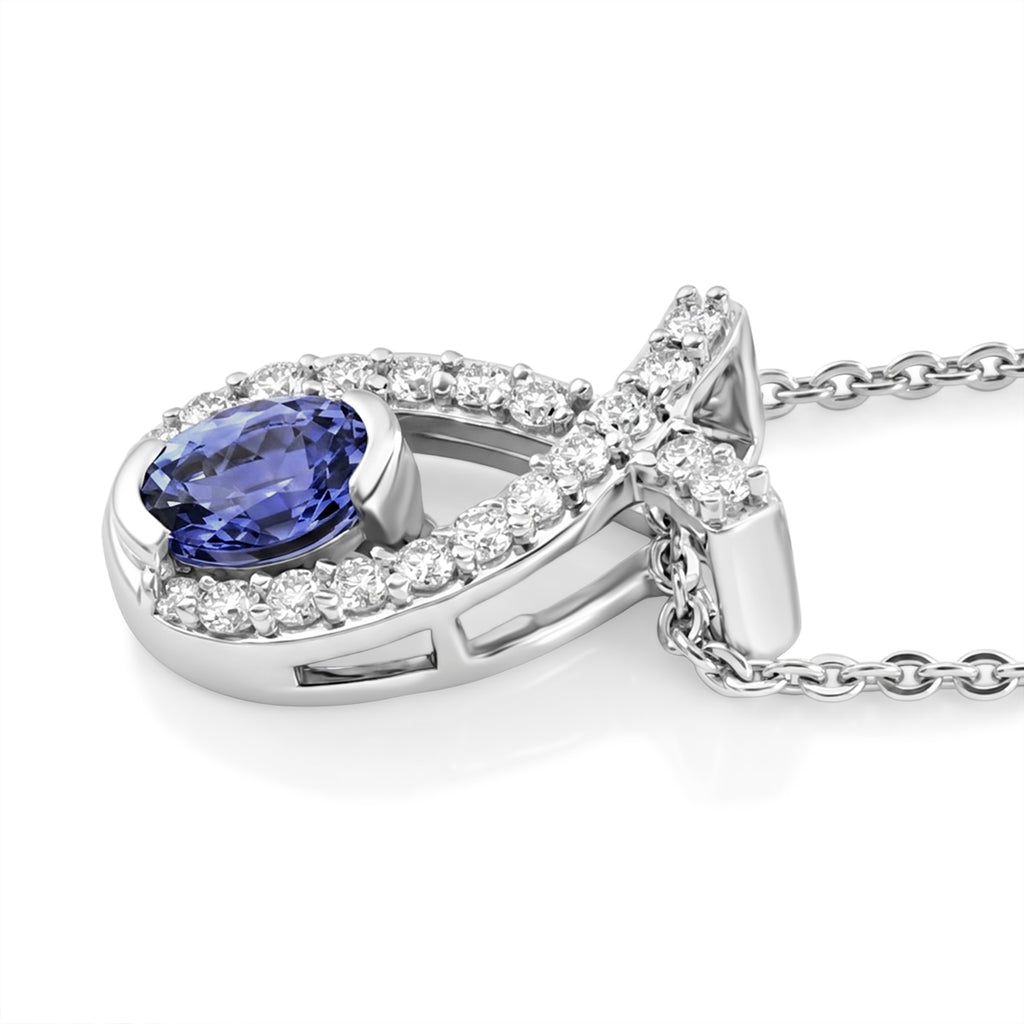 D'Joy - Tanzanite & White Zircon Drop Pendant with Chain (Size 20) in Platinum Overlay Sterling Silver_4481404_3