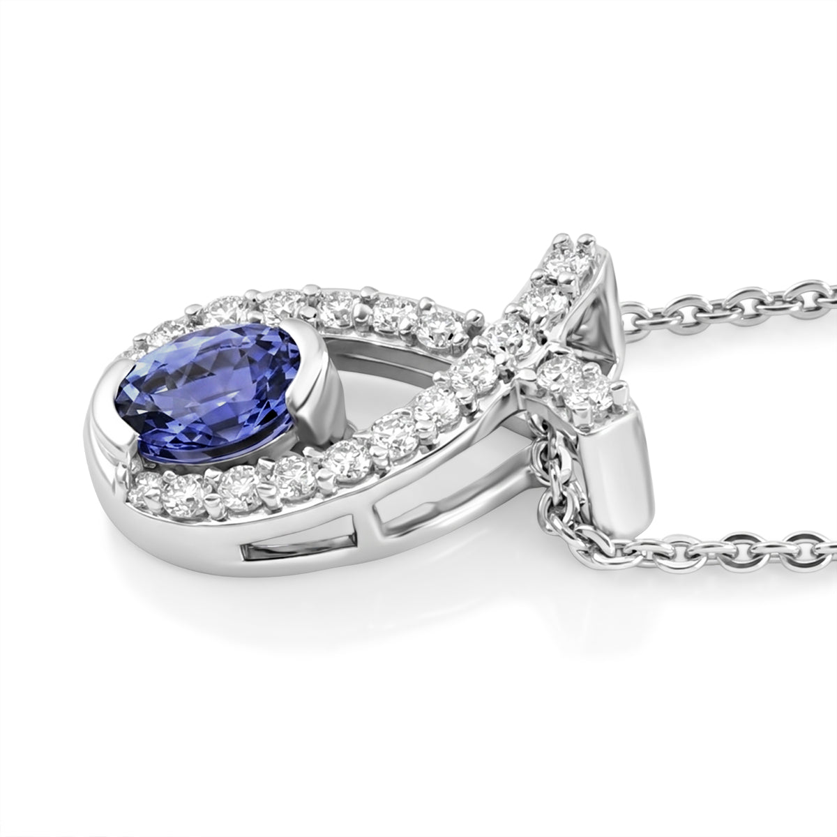 D'Joy - Tanzanite &amp; White Zircon Drop Pendant with Chain (Size 20) in Platinum Overlay Sterling Silver V32514845 4