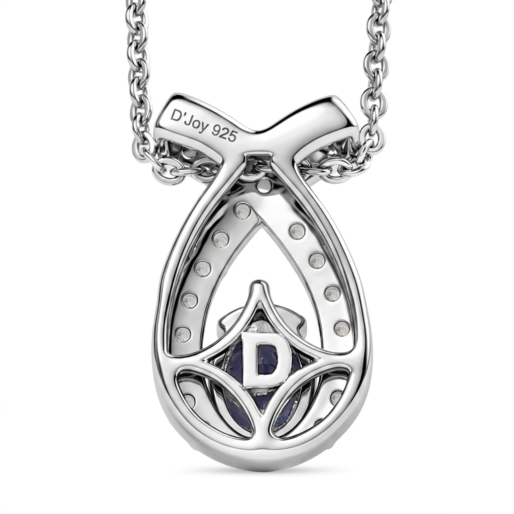 D'Joy - Tanzanite & White Zircon Drop Pendant with Chain (Size 20) in Platinum Overlay Sterling Silver_4481404_4