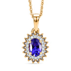 Tanzanite,  Champagne Diamond,  White Diamond Pendant with Chain (Size 20) in 18K YG Vermeil Sterling Silver 0.16 ct  0.640  Ct._4481406