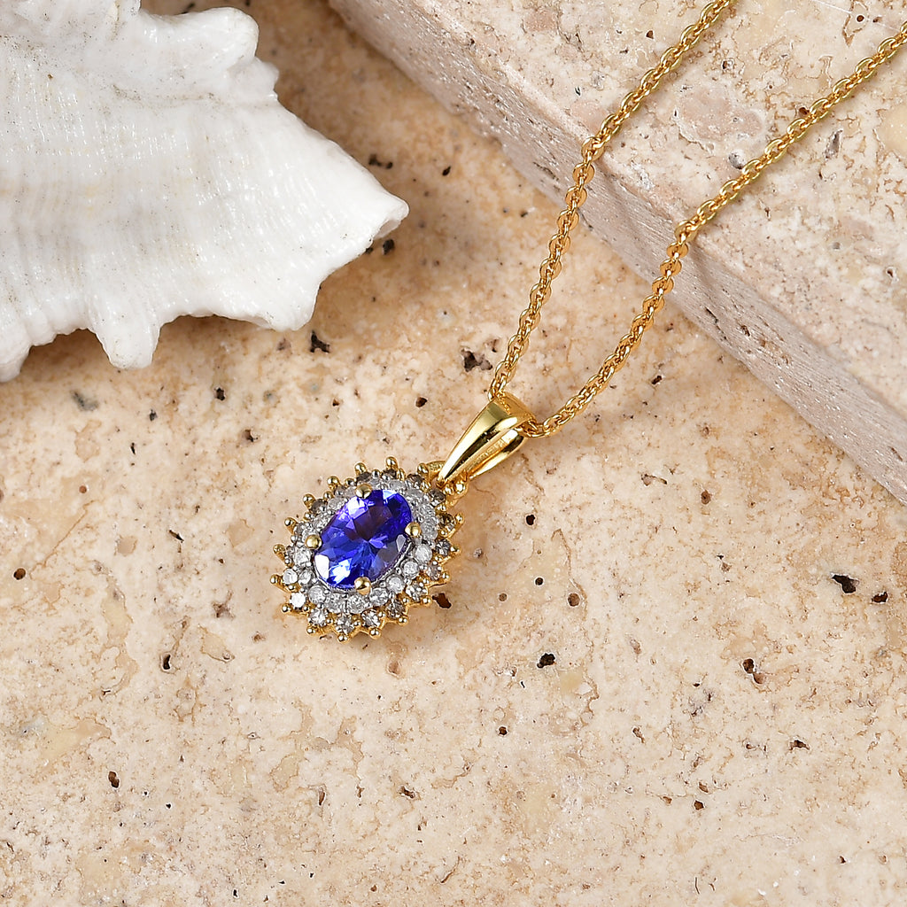 Tanzanite,  Champagne Diamond,  White Diamond Pendant with Chain (Size 20) in 18K YG Vermeil Sterling Silver 0.16 ct  0.640  Ct._4481406_2