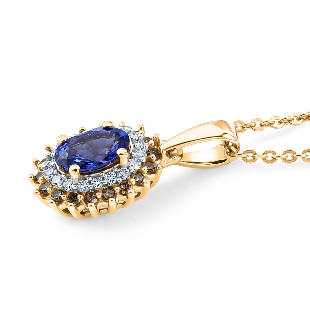 Tanzanite,  Champagne Diamond,  White Diamond Pendant with Chain (Size 20) in 18K YG Vermeil Sterling Silver 0.16 ct  0.640  Ct._4481406_3