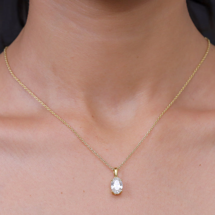 LUXURIANT 2 Ct. Lab Grown Diamond Oval-Cut Solitaire Pendant with Chain (Size 20) in 18K Vermeil Yellow Gold Plated Sterling Silver, SGL Certified (SI-G-H) 4481435 2