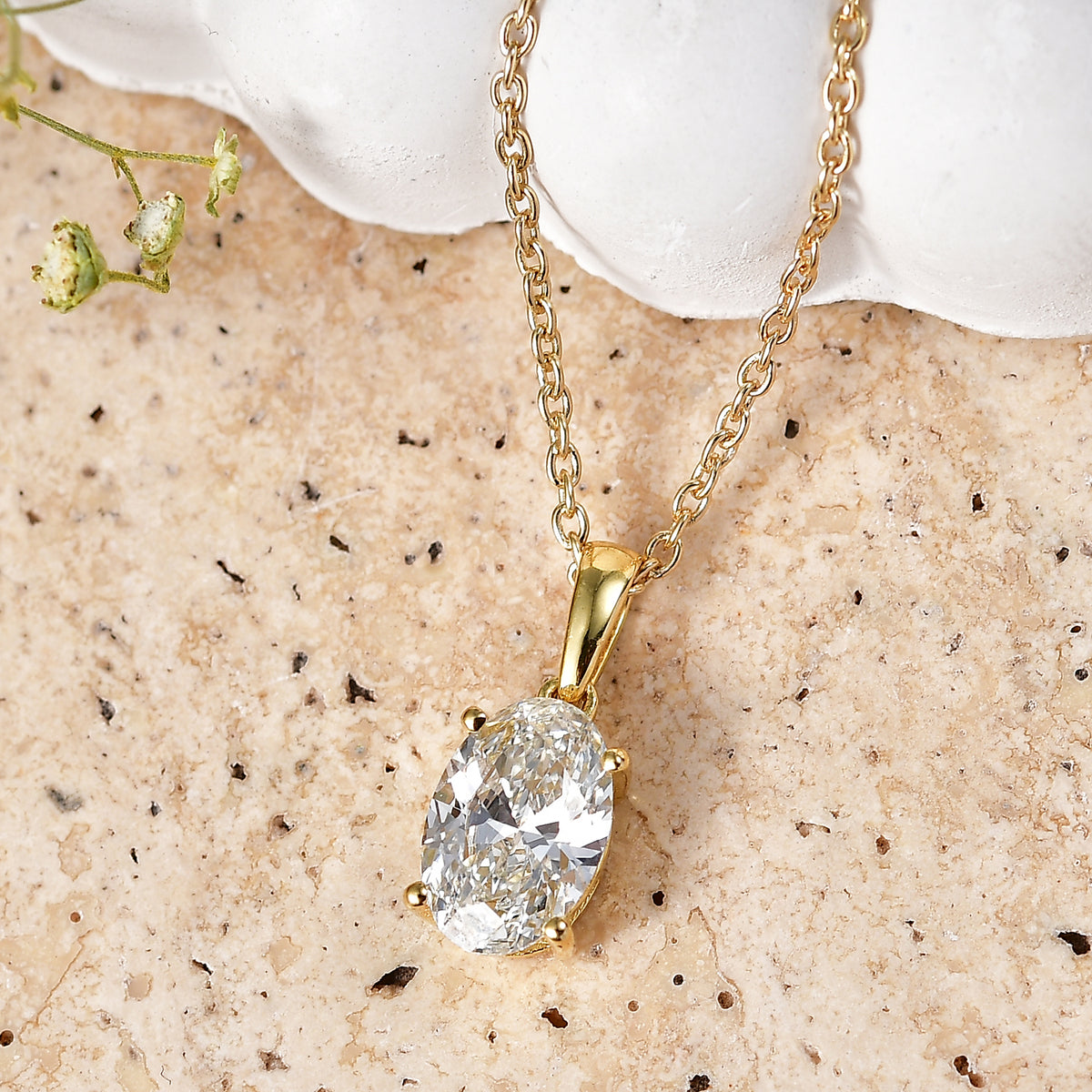 LUXURIANT 2 Ct. Lab Grown Diamond Oval-Cut Solitaire Pendant with Chain (Size 20) in 18K Vermeil Yellow Gold Plated Sterling Silver, SGL Certified (SI-G-H) 4481435 3