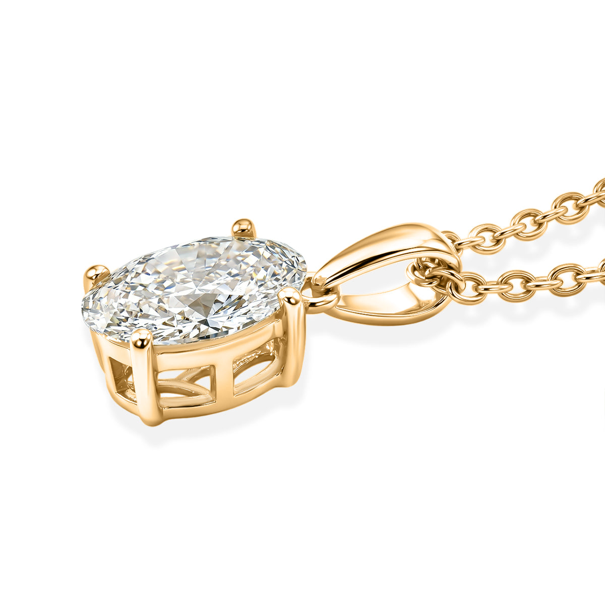 LUXURIANT 2 Ct. Lab Grown Diamond Oval-Cut Solitaire Pendant with Chain (Size 20) in 18K Vermeil Yellow Gold Plated Sterling Silver, SGL Certified (SI-G-H) 4481435 4