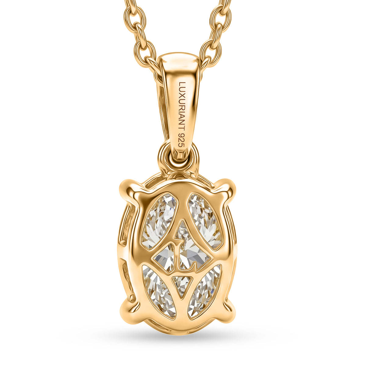 LUXURIANT 2 Ct. Lab Grown Diamond Oval-Cut Solitaire Pendant with Chain (Size 20) in 18K Vermeil Yellow Gold Plated Sterling Silver, SGL Certified (SI-G-H) 4481435 5