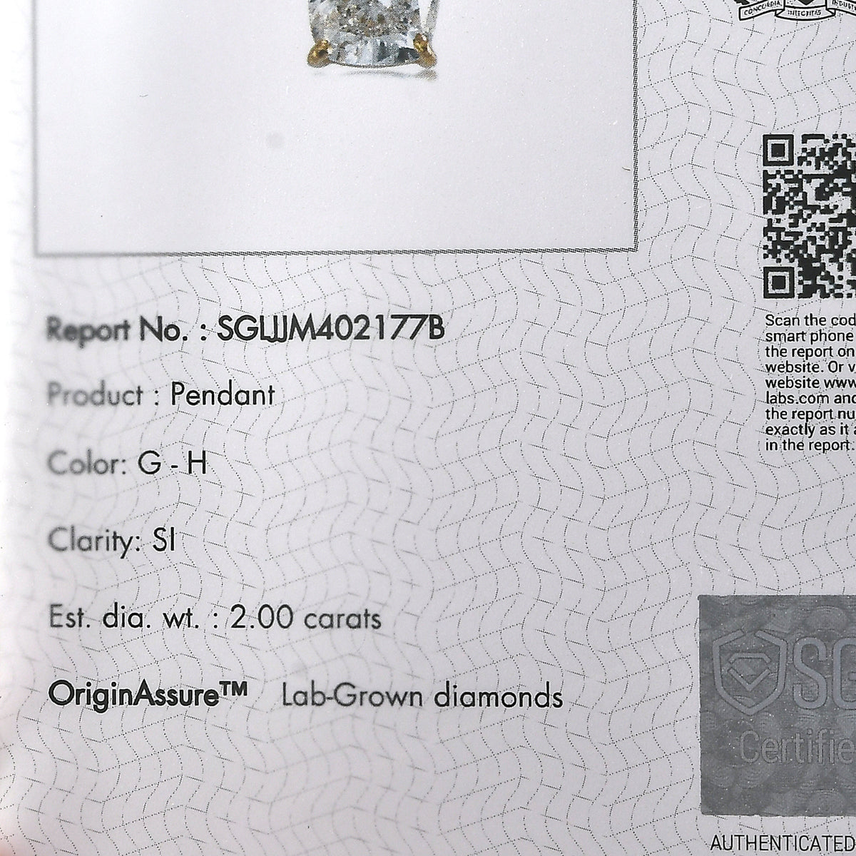 LUXURIANT 2 Ct. Lab Grown Diamond Oval-Cut Solitaire Pendant with Chain (Size 20) in 18K Vermeil Yellow Gold Plated Sterling Silver, SGL Certified (SI-G-H) 4481435 7