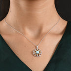 D'Joy - Natural Larimar & White Zircon Floral Pendant with Chain (Size 20) in Platinum Overlay & Yellow Gold Plated Sterling Silver 1.40 Ct._4481615_1