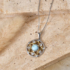 D'Joy - Natural Larimar & White Zircon Floral Pendant with Chain (Size 20) in Platinum Overlay & Yellow Gold Plated Sterling Silver 1.40 Ct._4481615_2