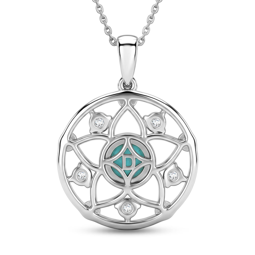 D'Joy - Natural Larimar & White Zircon Floral Pendant with Chain (Size 20) in Platinum Overlay & Yellow Gold Plated Sterling Silver 1.40 Ct._4481615_4