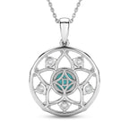 D'Joy - Natural Larimar & White Zircon Floral Pendant with Chain (Size 20) in Platinum Overlay & Yellow Gold Plated Sterling Silver 1.40 Ct._4481615_4