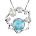 D'Joy - Natural Larimar, Fresh Water Pearl & White Zircon Abstract Pendant with Chain (Size 20) in Platinum Overlay Sterling Silver 3.50 Ct._4481622