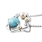 D'Joy - Natural Larimar, Fresh Water Pearl & White Zircon Abstract Pendant with Chain (Size 20) in Platinum Overlay Sterling Silver 3.50 Ct._4481622_3