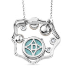 D'Joy - Natural Larimar, Fresh Water Pearl & White Zircon Abstract Pendant with Chain (Size 20) in Platinum Overlay Sterling Silver 3.50 Ct._4481622_4
