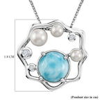 D'Joy - Natural Larimar, Fresh Water Pearl & White Zircon Abstract Pendant with Chain (Size 20) in Platinum Overlay Sterling Silver 3.50 Ct._4481622_5