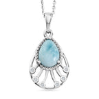 D'Joy - Natural Larimar & White Zircon Radiant Drop Pendant with Chain (Size 20) in Platinum Overlay Sterling Silver 1.40 Ct._4481623