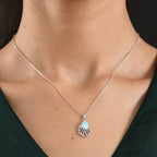 D'Joy - Natural Larimar & White Zircon Radiant Drop Pendant with Chain (Size 20) in Platinum Overlay Sterling Silver 1.40 Ct._4481623_1