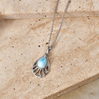 D'Joy - Natural Larimar & White Zircon Radiant Drop Pendant with Chain (Size 20) in Platinum Overlay Sterling Silver 1.40 Ct._4481623_2