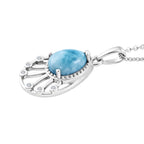 D'Joy - Natural Larimar & White Zircon Radiant Drop Pendant with Chain (Size 20) in Platinum Overlay Sterling Silver 1.40 Ct._4481623_3