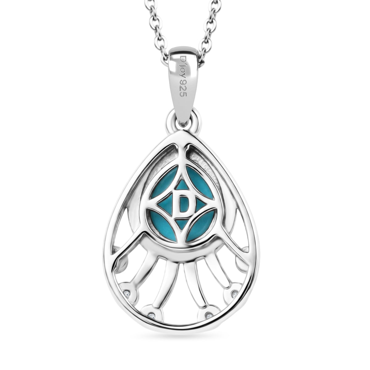 D'Joy - Natural Larimar &amp; White Zircon Radiant Drop Pendant with Chain (Size 20) in Platinum Overlay Sterling Silver 1.40 Ct. V32490061 5