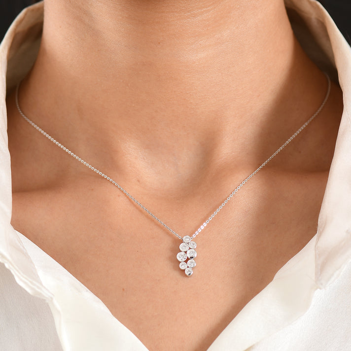 LUXURIANT Lab Grown Diamond Bubble Cluster Pendant with Chain (Size 20) in Rhodium Overlay Sterling Silver (SI-G-H) 4481682 2